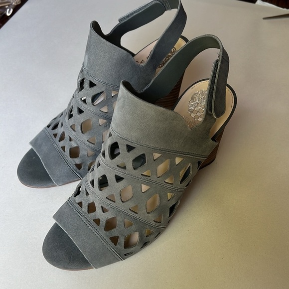 Vince Camuto Cutout Nubuck Caged Heeled Sandals-Deverly Gray 8 - Picture 2 of 14